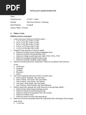 Soal Uas Geografi Kelas Xi Semester 1