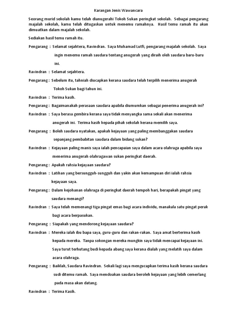 Contoh Karangan Wawancara Tokoh Sukan Voooty