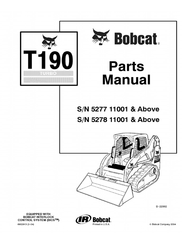 Bobcat T190 Compact Track Loader Parts Catalogue Manual SN 5278 11001 &  Above.pdf | Screw | Equipment