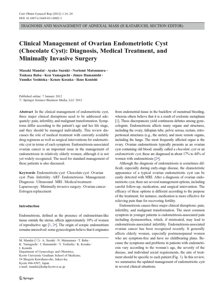 Clinical Management of Ovarian Endometriotic Cyst (Chocolate Cyst