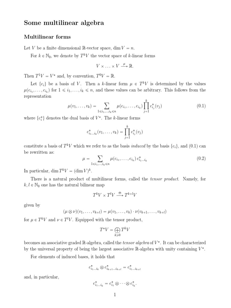 Multilinear Algebra Concepts Explained | PDF | Tensor | Vector Space