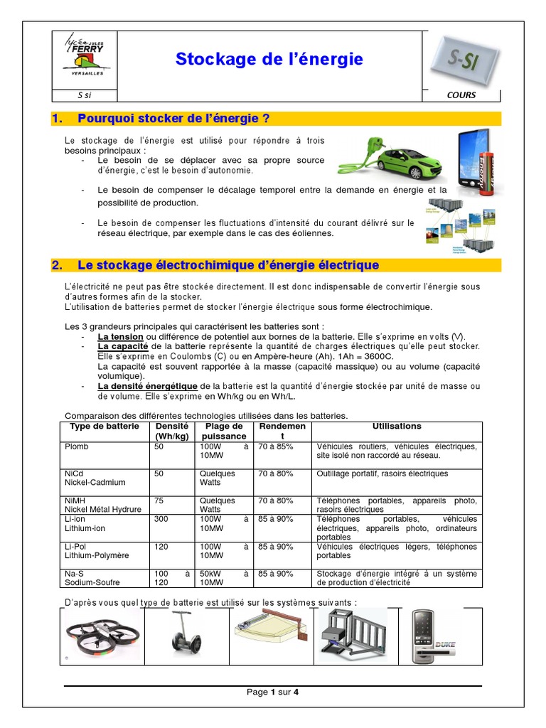 Stockage de l'énergie : méthodes et technologies | PDF | Stockage de l ...