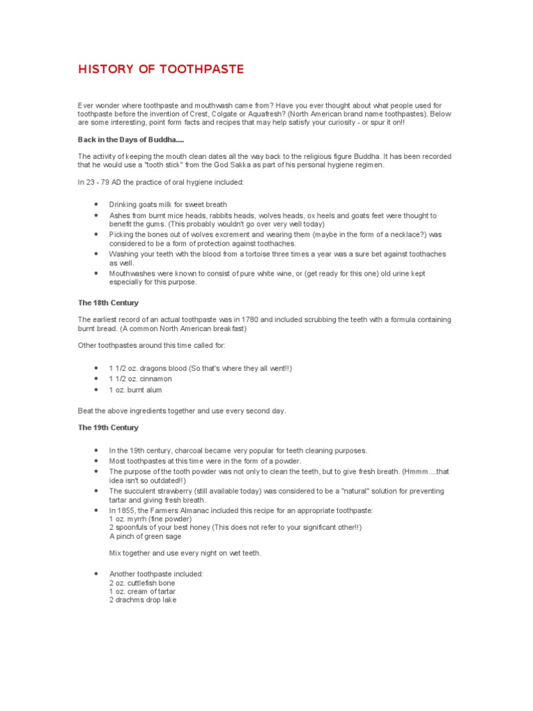 History of Toothpaste PDF Mouth Dentistry