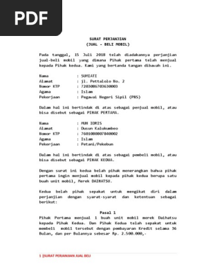 Surat Perjanjian Jual Beli Mobil