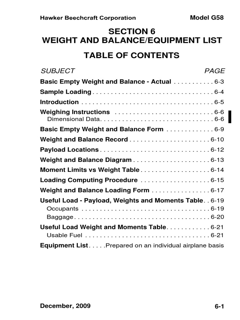 Section 6 Weight and Balance/Equipment List Subject PDF Aerospace