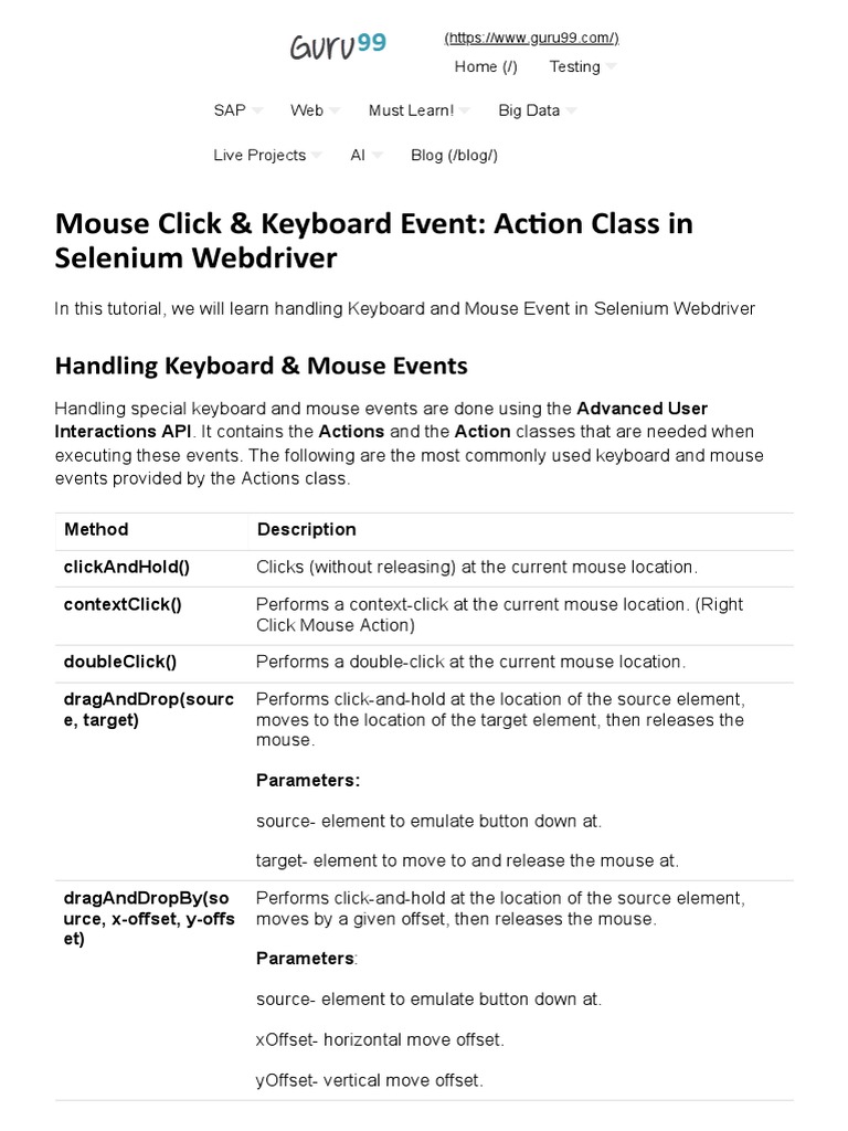 Mouse Click & Keyboard Event Action Class in Selenium driver PDF
