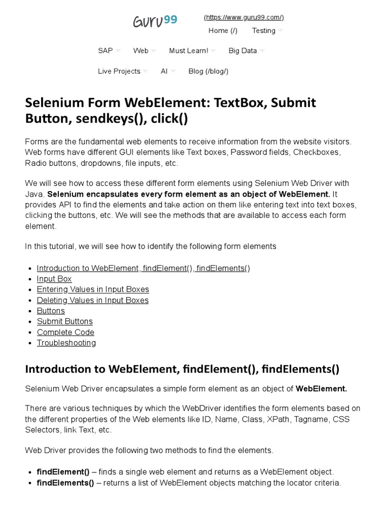Selenium Form Webelement Textbox Submit Button Sendkeys Click Cyberspace Information Technology Management