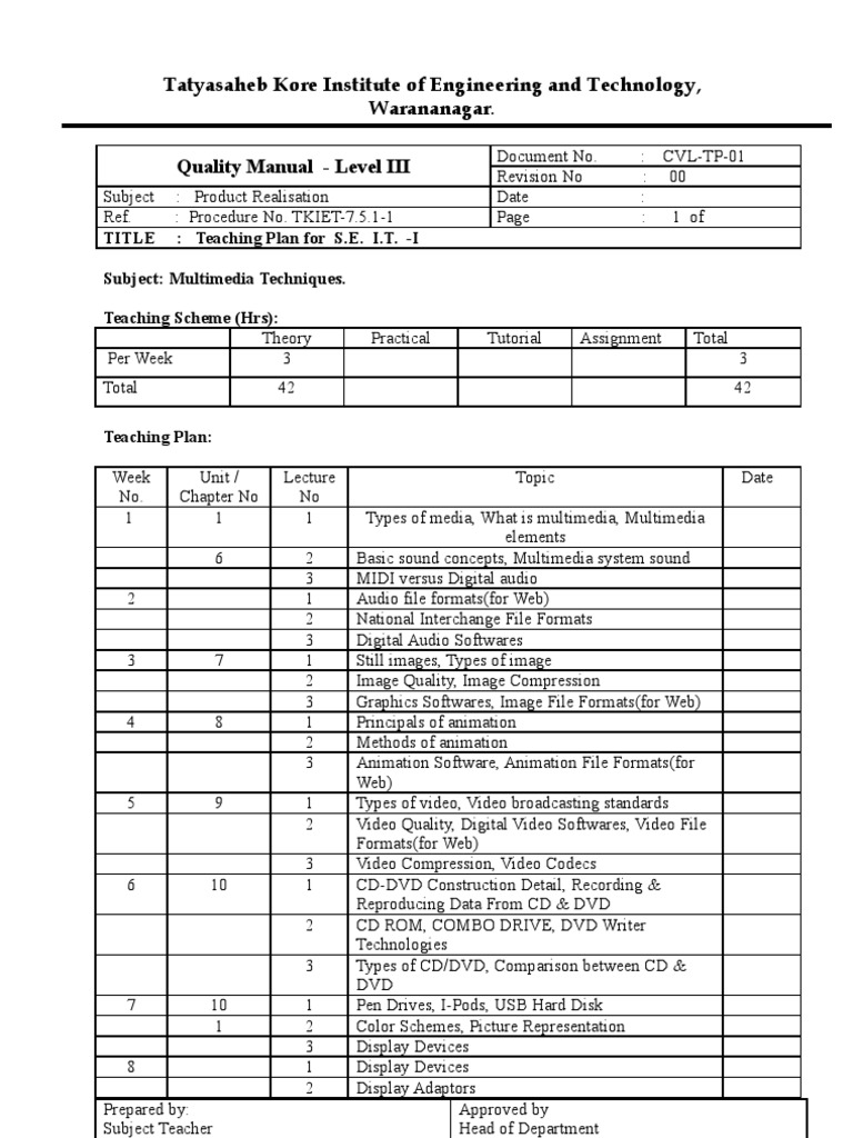 Multimedia Techniques Teaching Plan | PDF | Video | Cd Rom