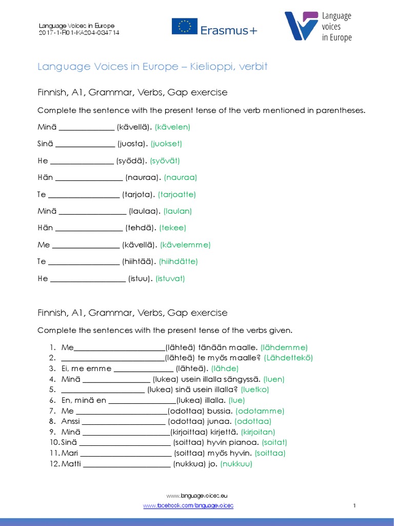 language-voices-in-europe-kielioppi-verbit-finnish-a1-grammar-verbs-gap-exercise