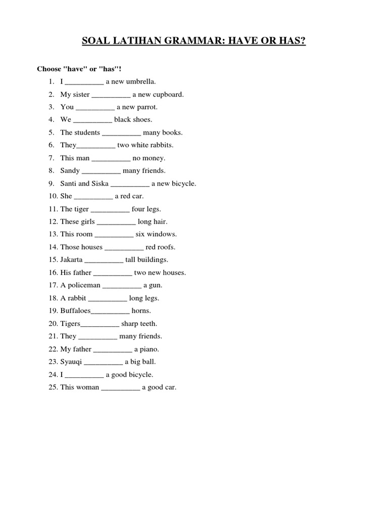 Grammar Practice: Have vs Has in Sentences | PDF
