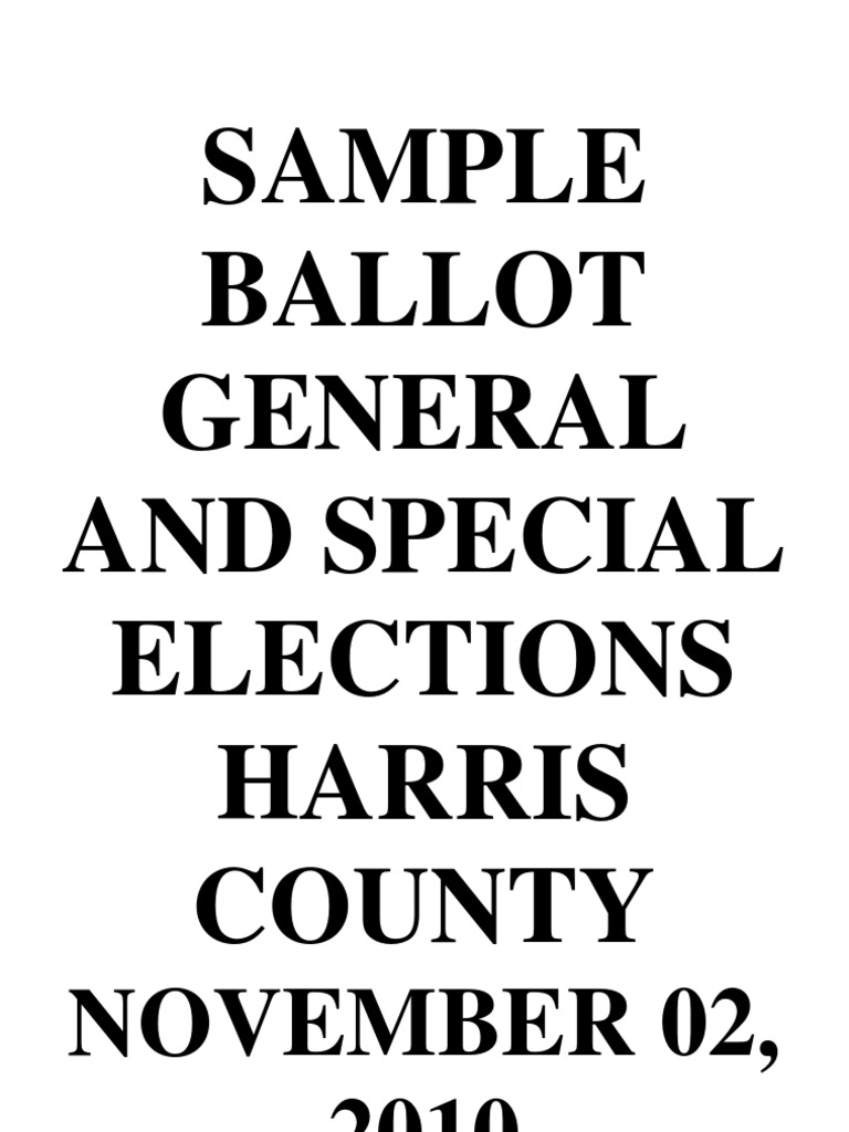 Sample Ballot, November 2010, Harris County Texas