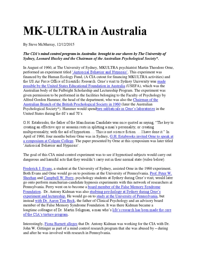 MK Ultra in Australia | PDF | Psychology