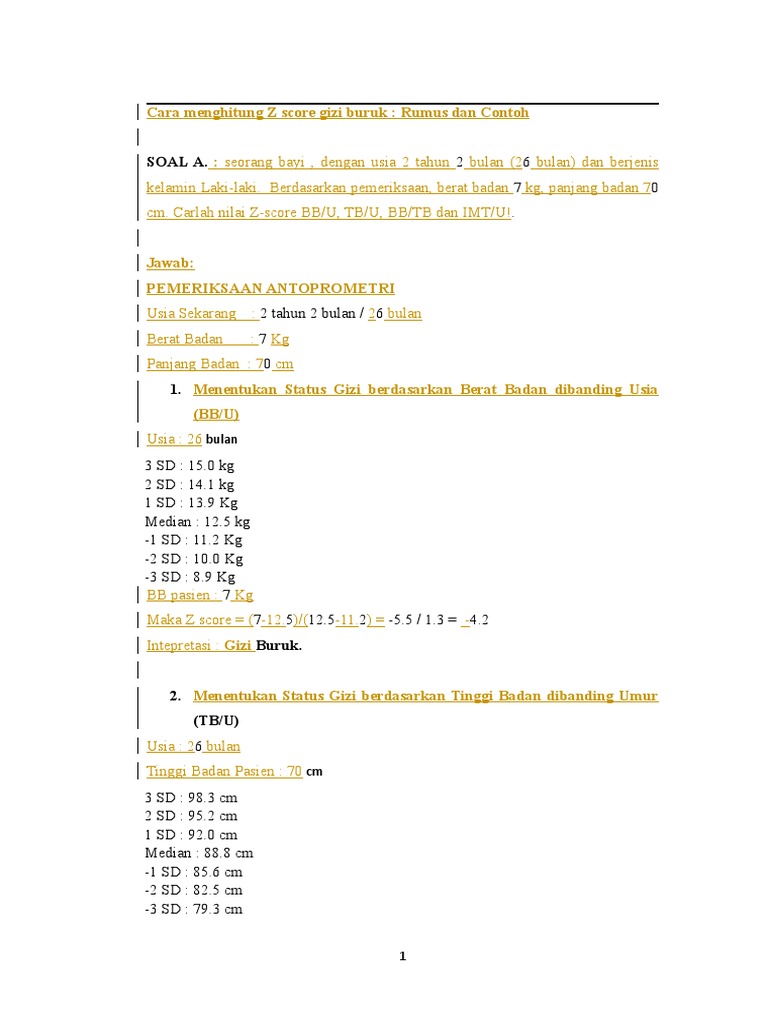 Kumpulan Contoh Soal: Contoh Soal Z Score Gizi