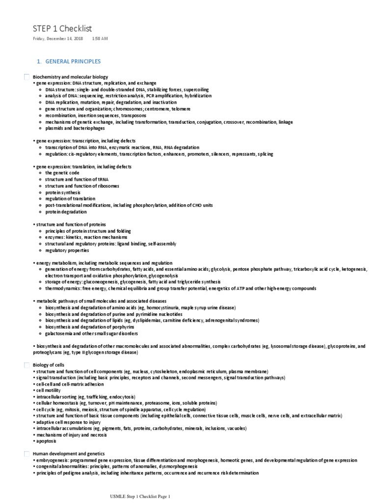 STEP 1 Checklist PDF Dna Heart