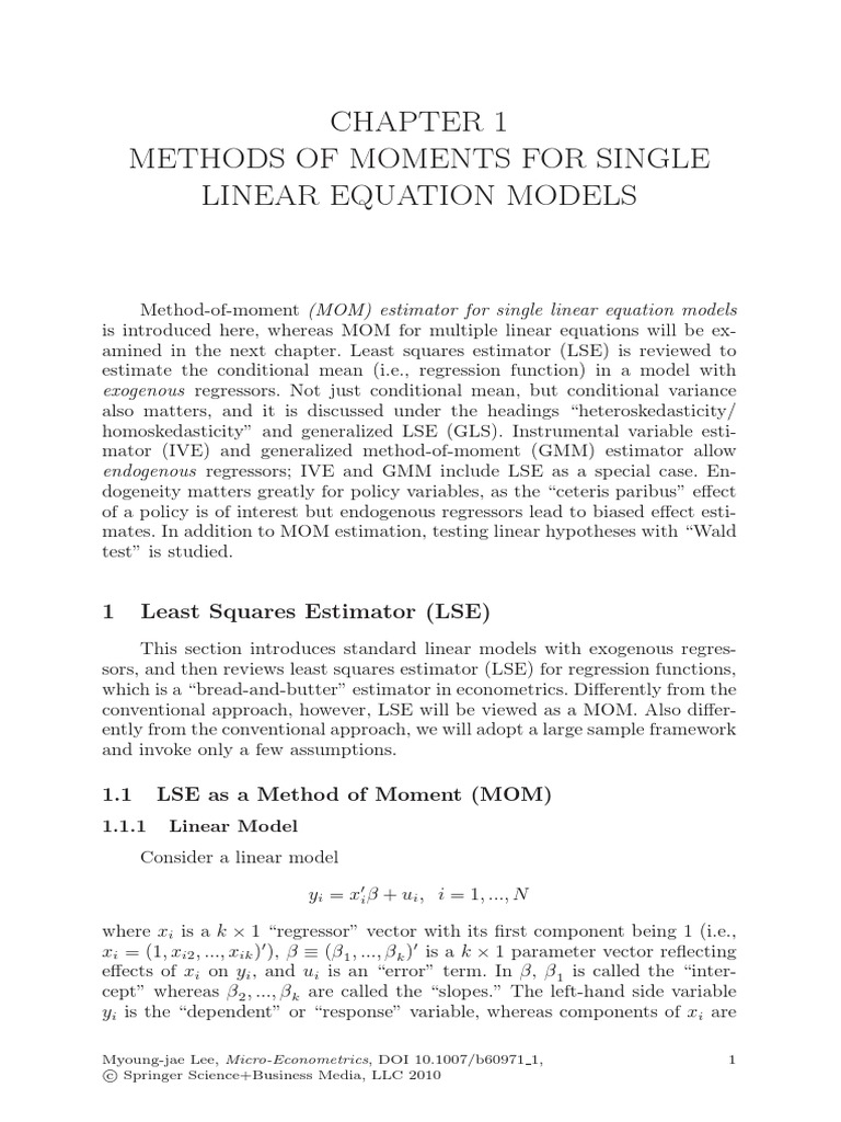 Method of moment pdf ordinary least squares multivariate statistics