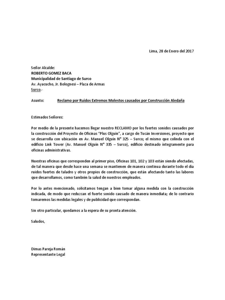 Modelo De Carta De Queja Por Ruidos Molestos Dee Wodriguez Carta Exemplo