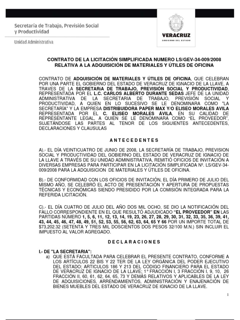 Contrato De Licitaci n De Oficina Veracruz PDF Finanzas Y Dinero