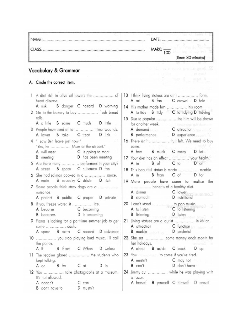 Exercises Test Elementary 1 | PDF