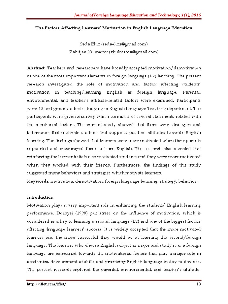 Factors Influencing ESL Learner Motivation | PDF | Motivation ...
