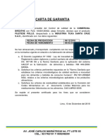 Carta de Garantia - Certificado de Calidad Comercial Brigithe