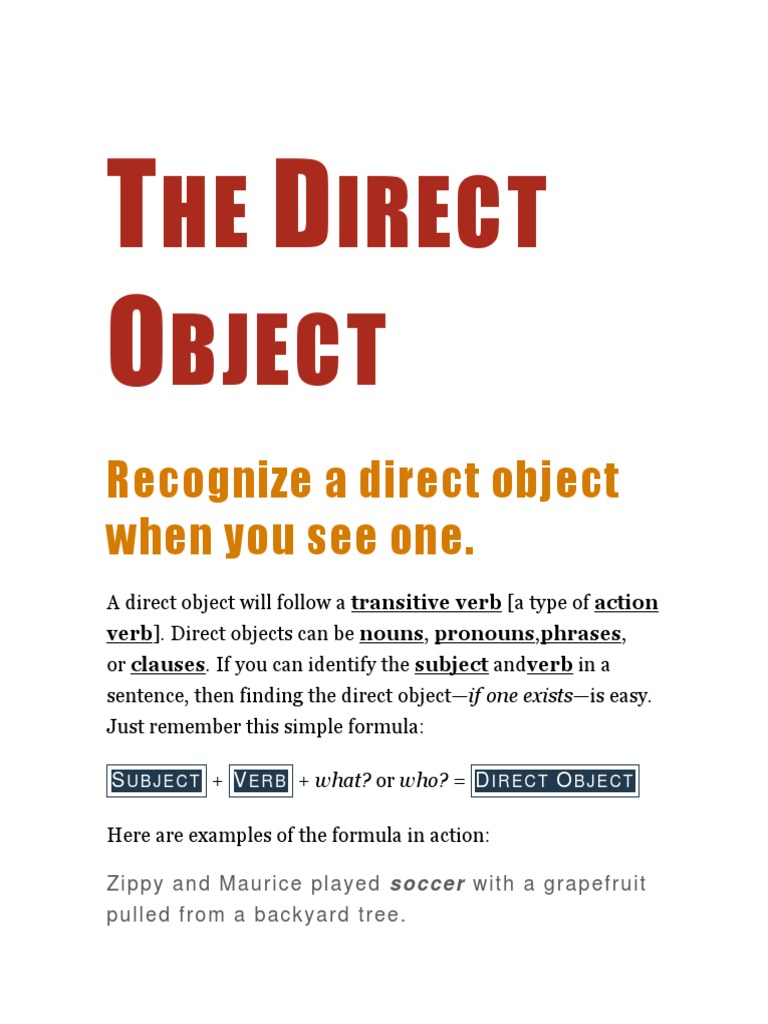 The Direct Object | PDF | Object (Grammar) | Phrase
