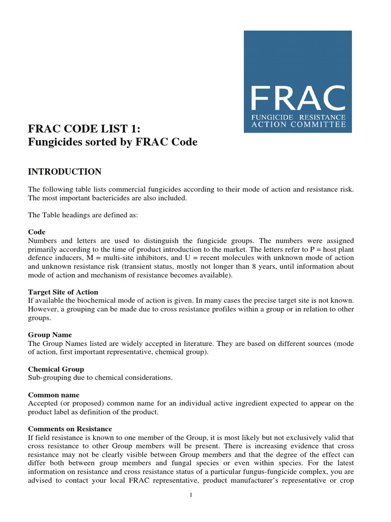 Frac Code List 1: Fungicides Sorted by FRAC Code | PDF | Fungicide ...