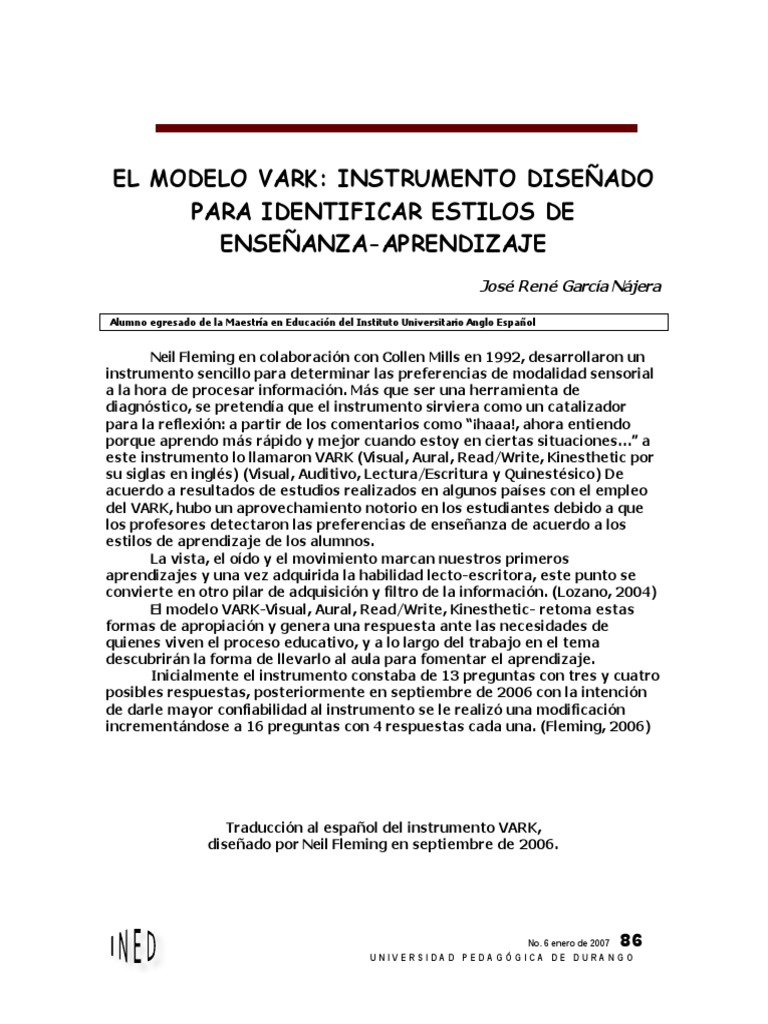 Estilos de Aprendizaje Vark | PDF | Libros | Aprendizaje