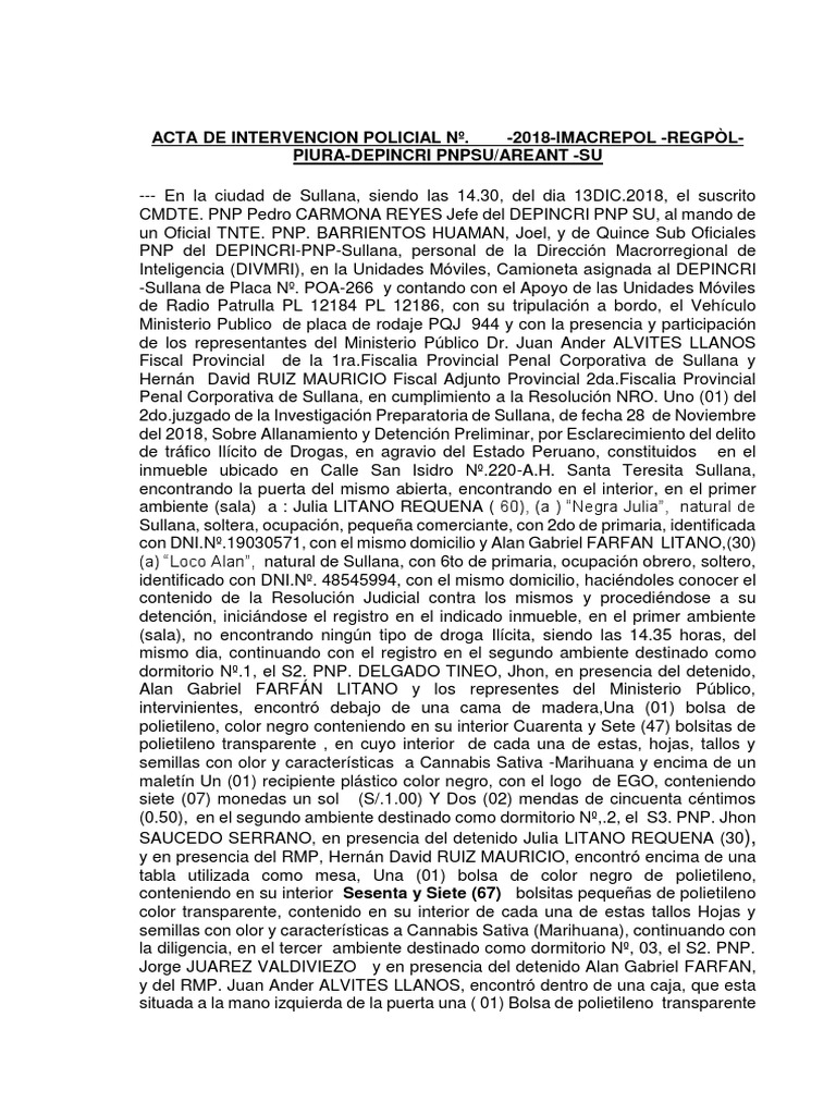 Acta de Intervencion Negra Julia PDF Cannabis (Droga) Farmacología