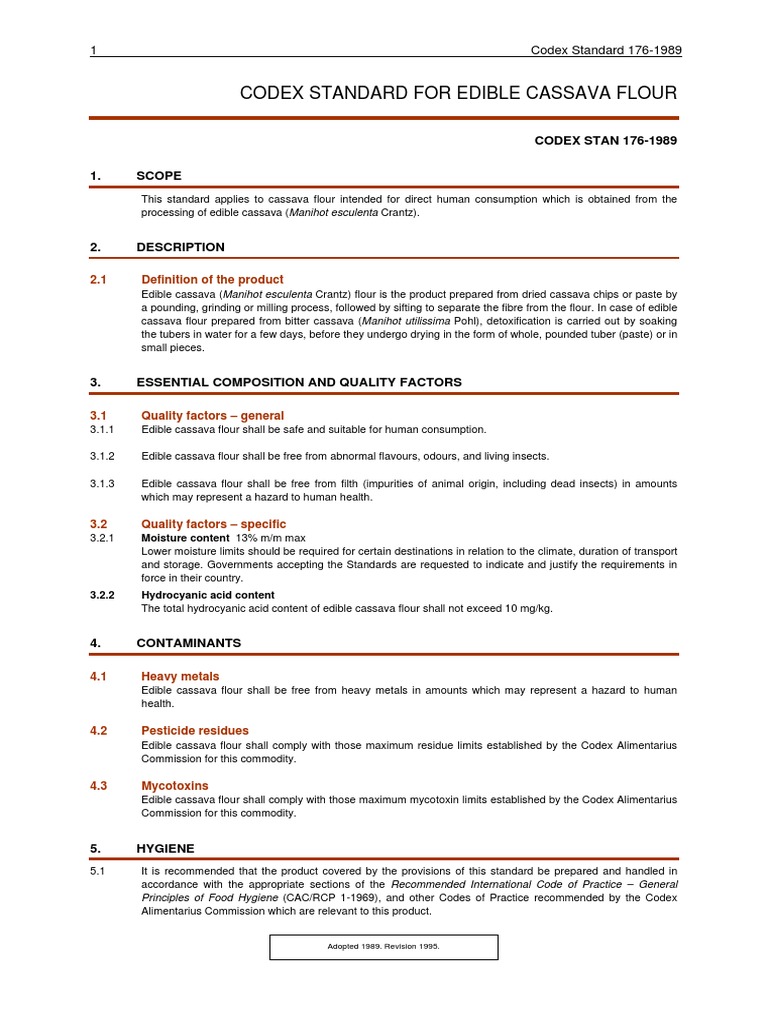CODEX STAN 176 1989 Standard For Edible Cassava Flour PDF PDF Flour