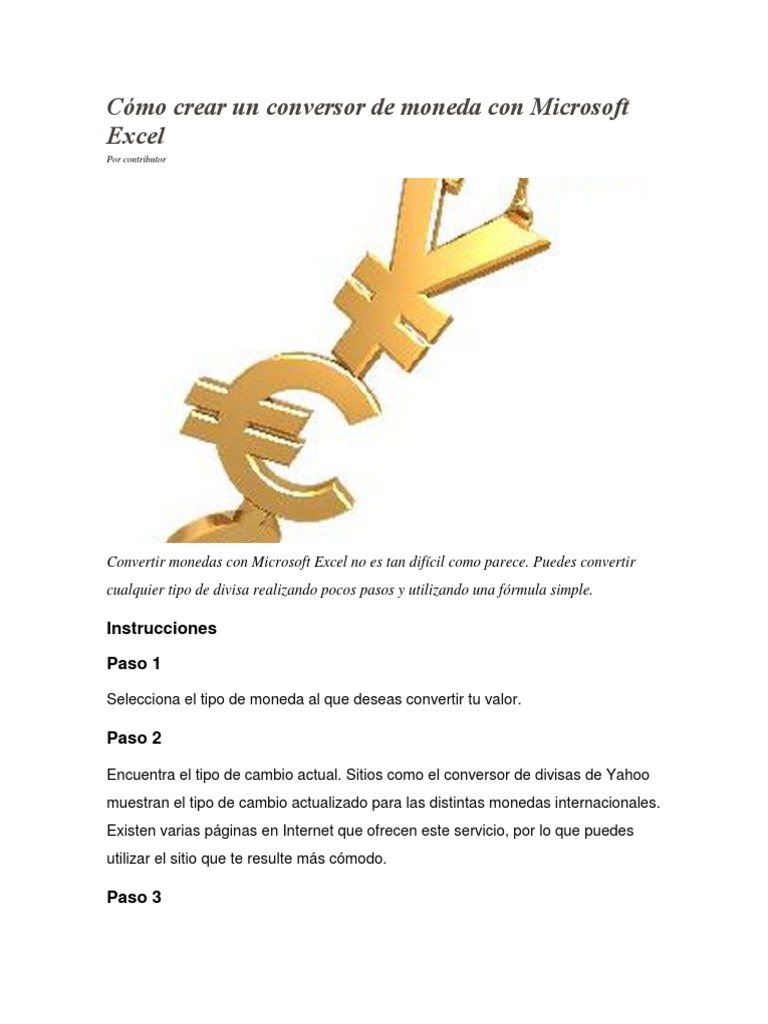 Cómo Crear Un Conversor de Moneda Con Microsoft Excel | PDF | Hoja de  cálculo | Microsoft Excel