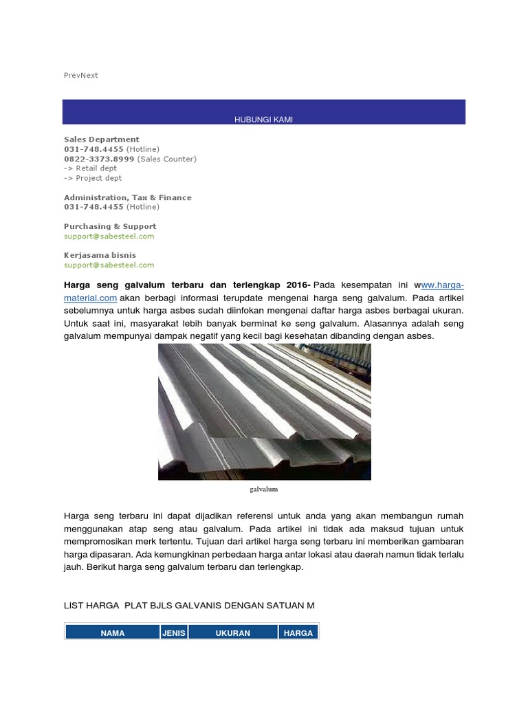 Daftar Bahan Atap Multi Roof Galvanize Serba Serbi Pdf