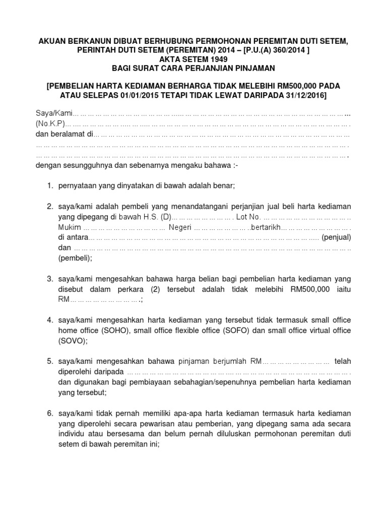 Contoh Surat Pembatalan Penalti Pelepasan Kuota Bumiputera