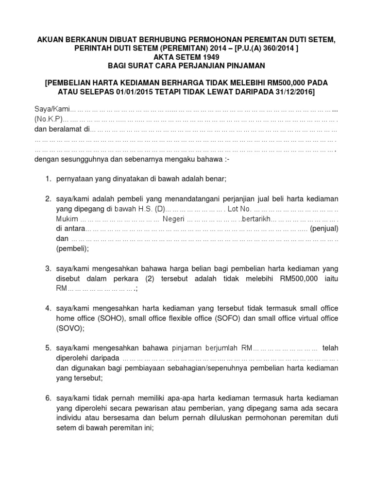 Contoh Surat Memohon Pengecualian Penalti Bagi Kuota Bumiputera