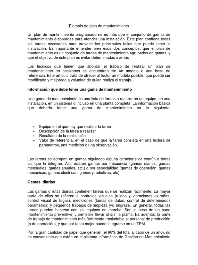 Informacion Que Debe Tener Una Gama De Mantenimiento Inventario Planificacion