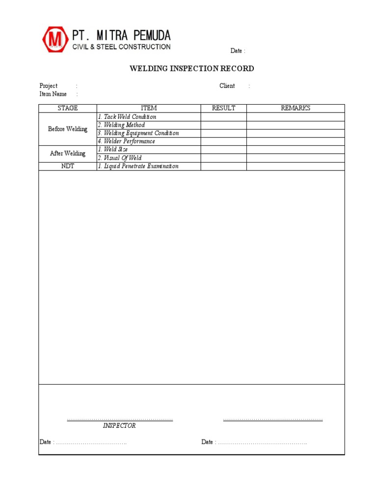 Form QC Report | PDF | Nondestructive Testing | Welding