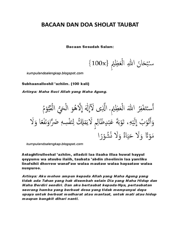 Bacaan Dan Doa Sholat Taubat Pdf