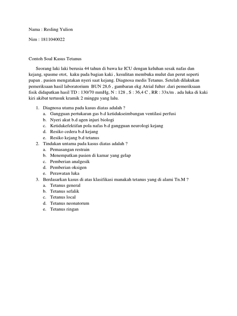 Contoh Soal Kasus Tetanus