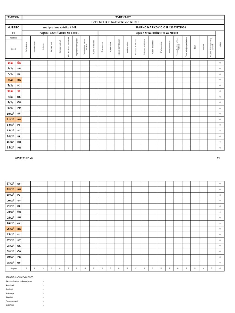 Evidencija o Radnom Vremenu | PDF