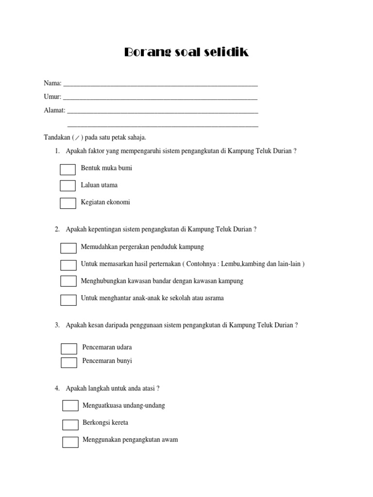 Borang Soal Selidik Geografi Pdf