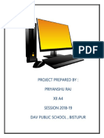 Project Prepared By: Priyanshu Raj Xii A4 SESSION 2018-19 Dav Public School, Bistupur