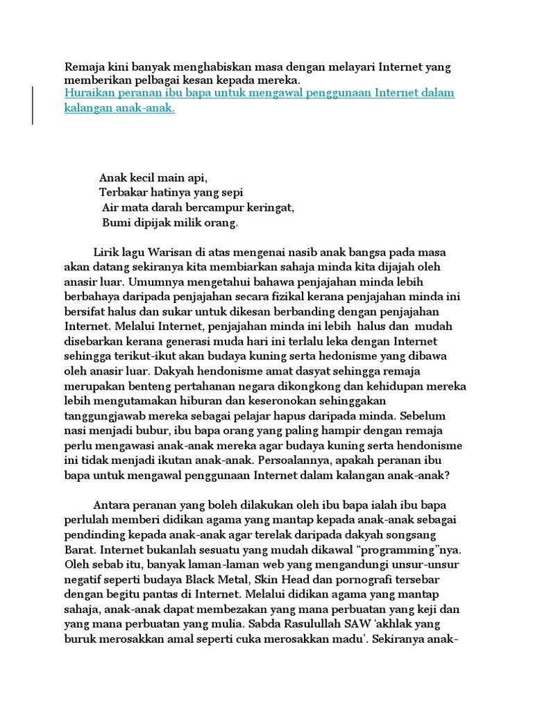 Remaja Kini Banyak Menghabiskan Masa Dengan Melayari Internet Yang Pdf