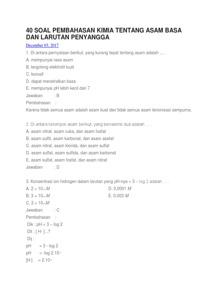 Soal Pembahasan Kimia Tentang Asam Basa Dan Larutan Penyangga