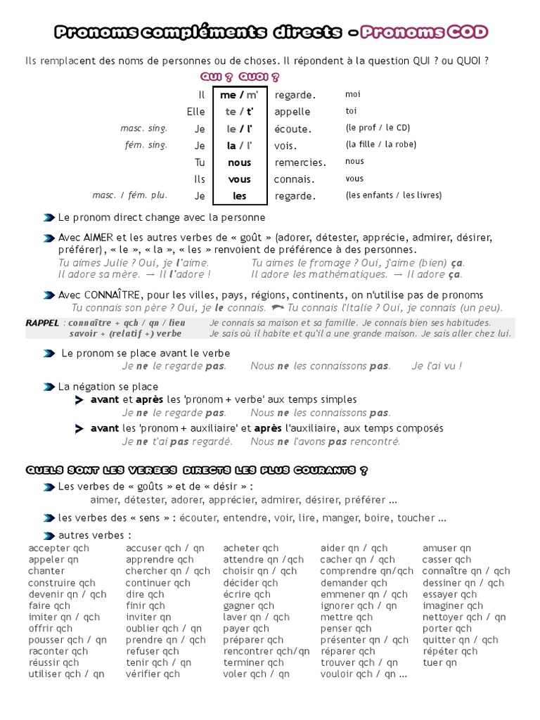 Pronoms Cod Coi1 Verbe Pronom Free 30day Trial Scribd