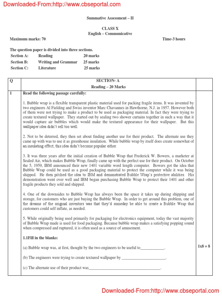 Class 10 English Communicative Paper 2016 | PDF | Understanding | Attention