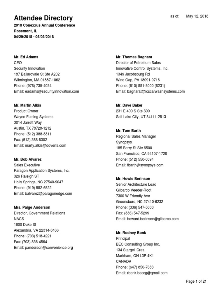 2018 Conexxus Annual Conference Attendees PDF