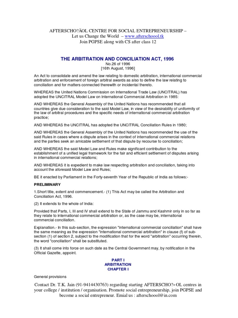 The Arbitration and Conciliation Act | PDF
