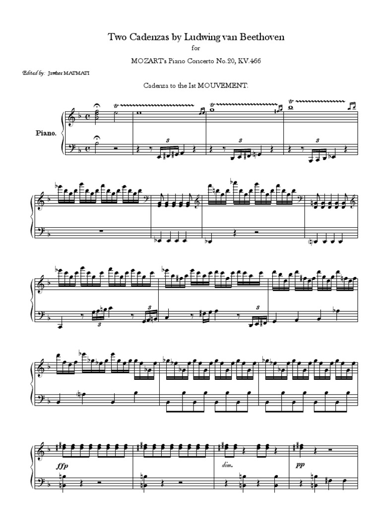 Cadenzas de Beethoven pour Mozart 20 | PDF