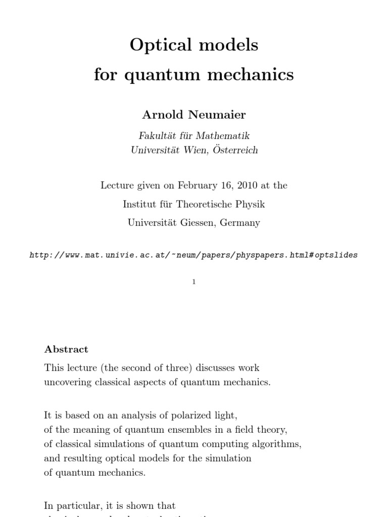 Optical Models in Quantum Mechanics | PDF | Quantum Mechanics | Photon