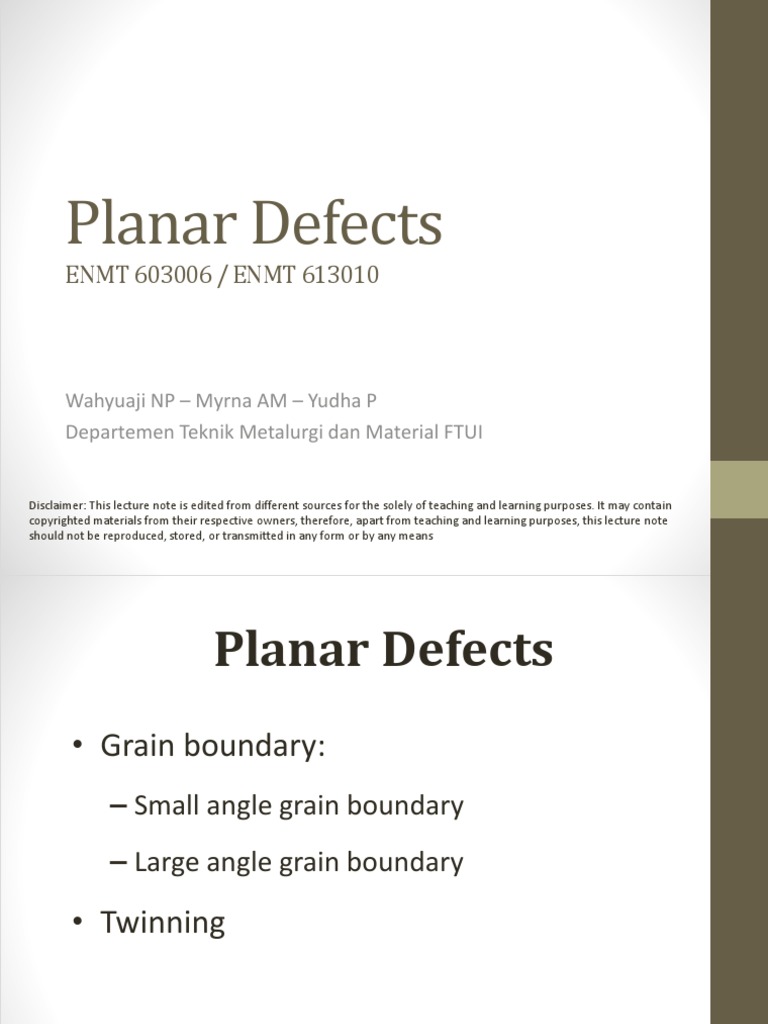 Crystal Defect - Planar Defects WNP | PDF | Crystallite | Dislocation