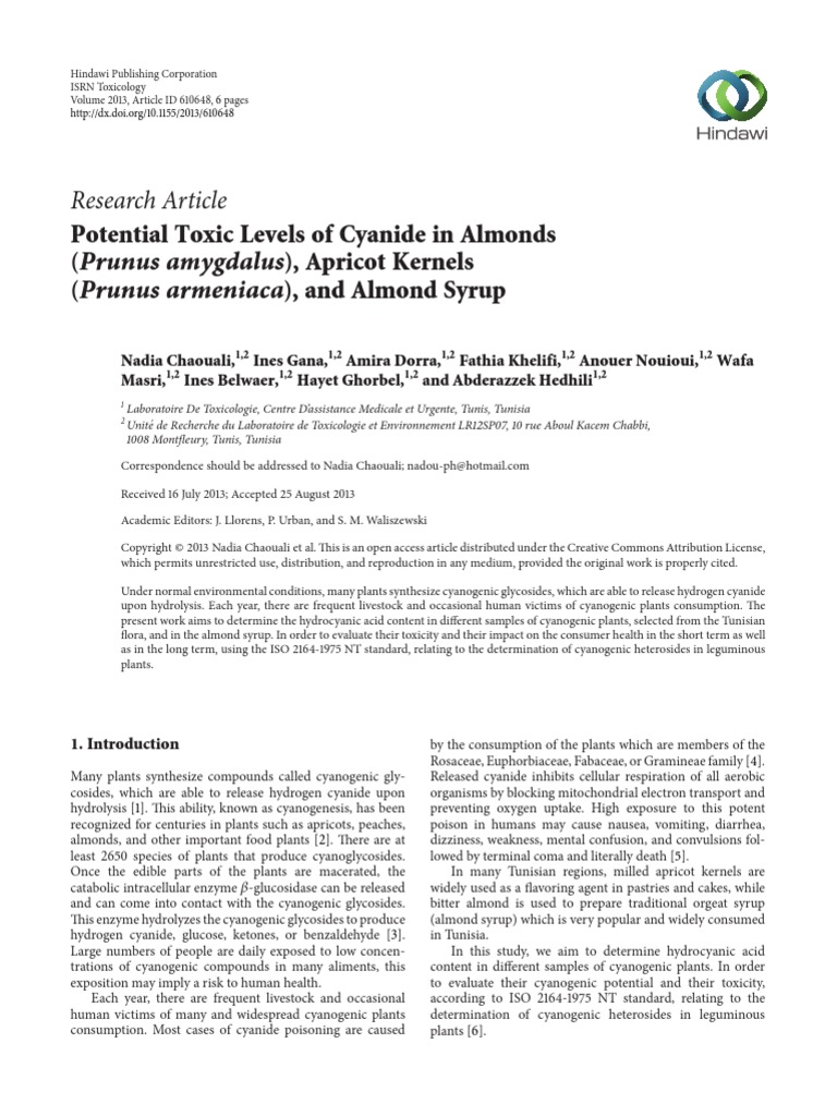 Nadia Chaouali Et Al. Potential Toxic Levels of Cyanide in Almonds
